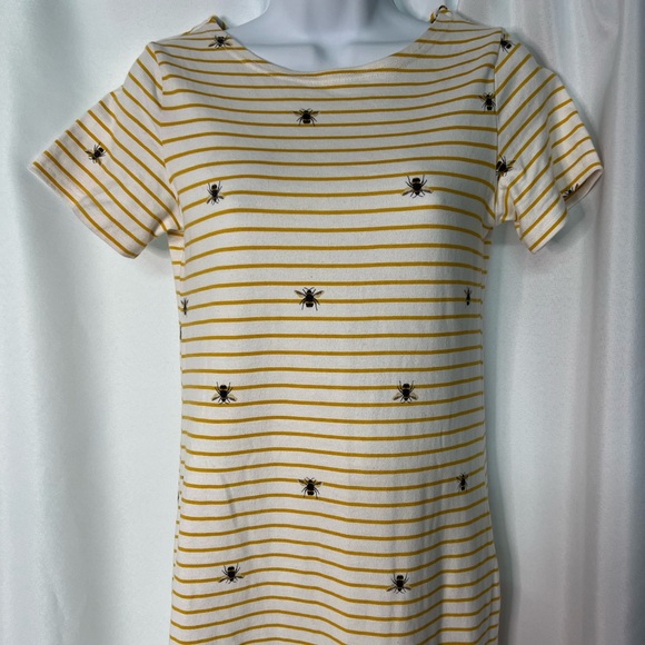 Joules Yellow And White Stripe Bee Print Riviera Dress - size 2 - Picture 5 of 12